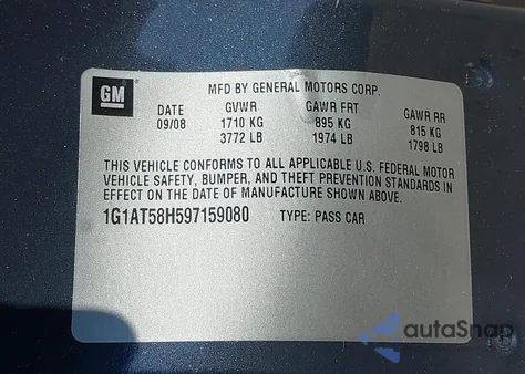 2009 Chevrolet Cobalt Lt z USA, uszkodzony, nr VIN 1G1AT58H597159080